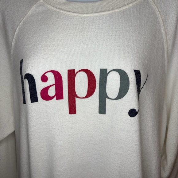 Z Supply Happy Graphic Print Sweatshirt Ivory White Crew Neck Lightweight M - Picture 4 of 11